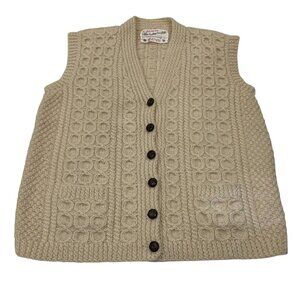 Irish Hand-knit Wool Button Vest, Pockets, Natural, M